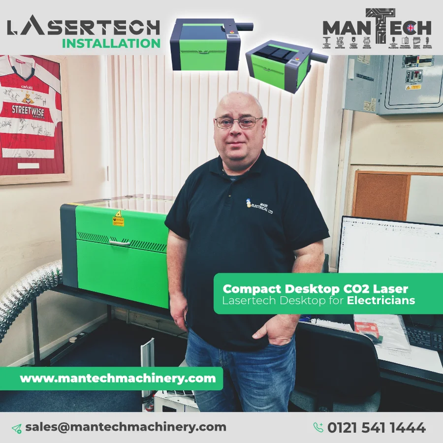 Lasertech Desktop CO2 Laser Installed at Main Electrical, Sheffield