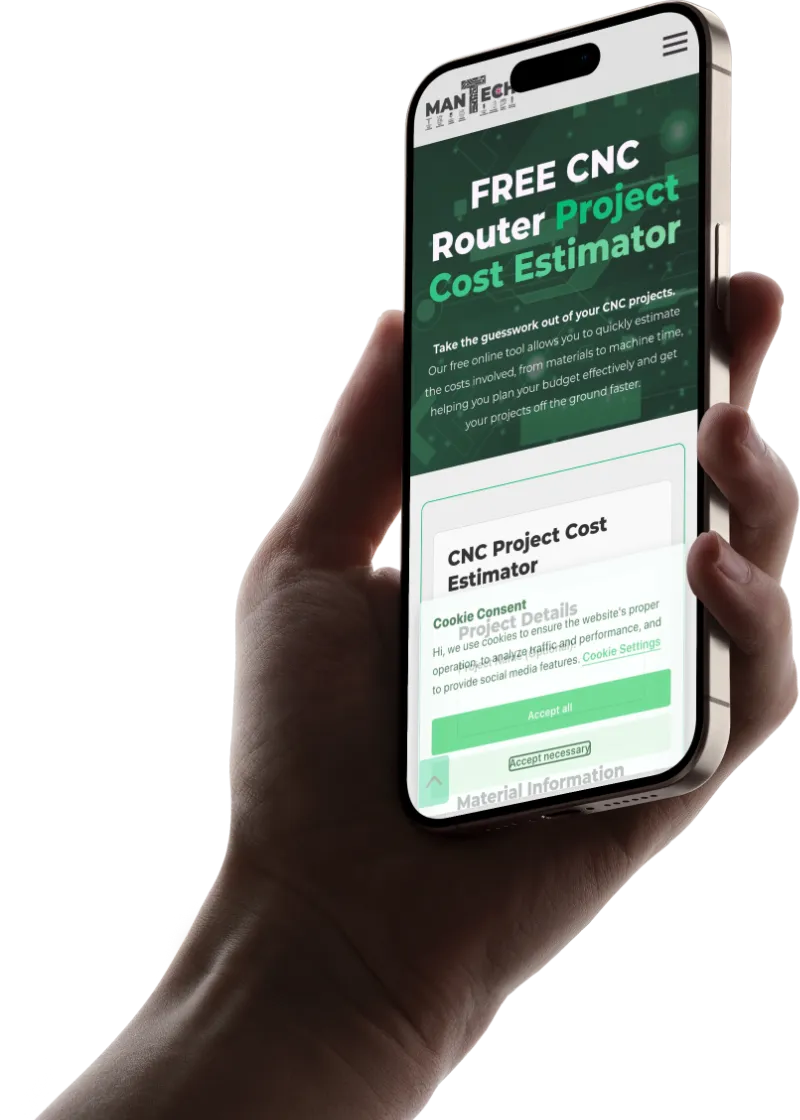 CNC project costing calculator on mobile — Mantech UK