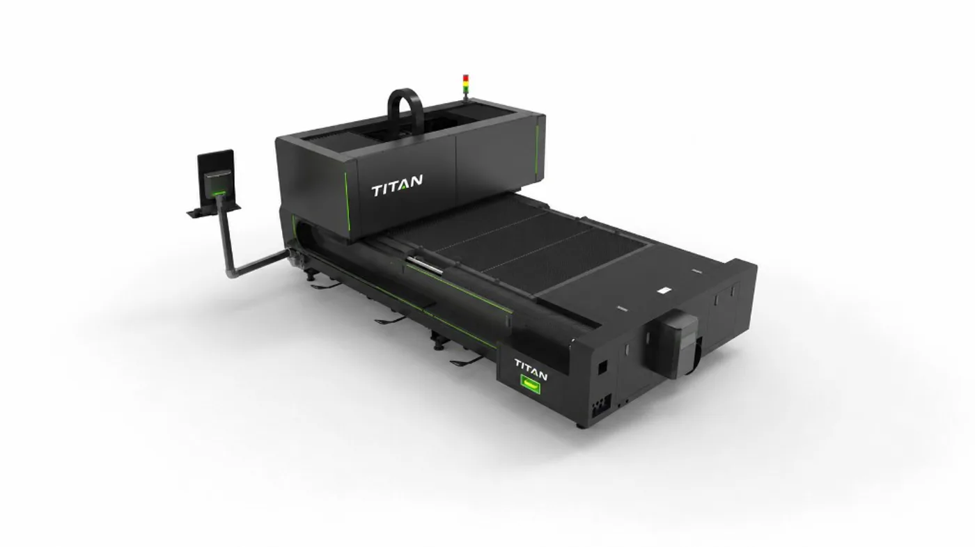 Titan N3015 flatbed fibre laser with FSCUT CNC control monitor and industrial flatbed cutting bed