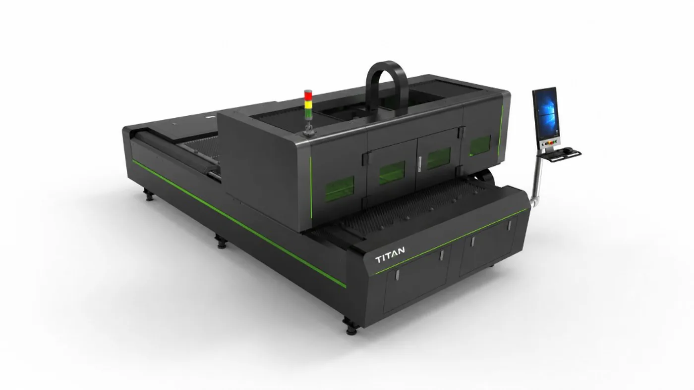Titan N3015 enclosed gantry fibre laser with safety viewing windows and integrated control station