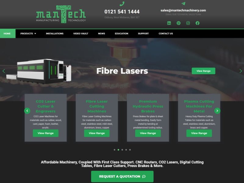 New Website launch 2019 for Mantech Machinery