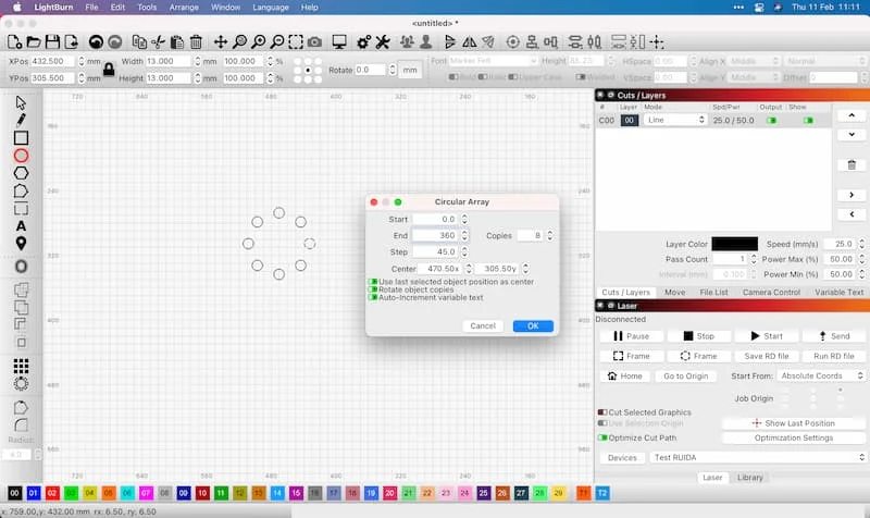 Create an array from any shape in lightburn